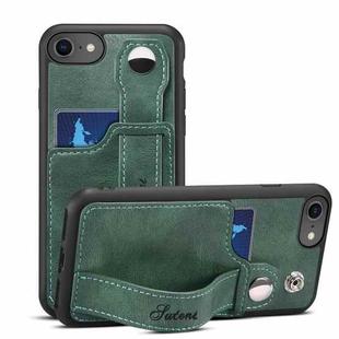 Suteni 215 Wrist Strap PU Phone Case For iPhone SE 2022/SE 2020/8/7/6(Green)