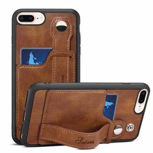Suteni 215 Wrist Strap PU Phone Case For iPhone 8 Plus/7 Plus/6 Plus(Brown)