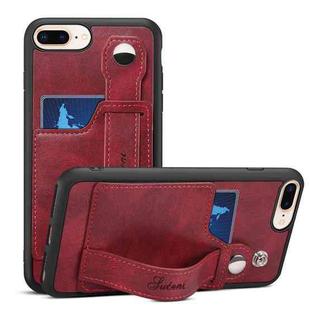 Suteni 215 Wrist Strap PU Phone Case For iPhone 8 Plus/7 Plus/6 Plus(Red)