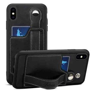 For iPhone X / XS Suteni 215 Wrist Strap PU Phone Case(Black)