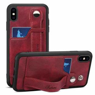 For iPhone X / XS Suteni 215 Wrist Strap PU Phone Case(Red)