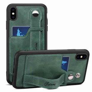 For iPhone X / XS Suteni 215 Wrist Strap PU Phone Case(Green)