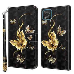 For Samsung Galaxy A12 5G 3D Painted Leather Phone Case(Golden Swallow Butterfly)