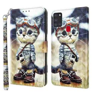 For Samsung Galaxy A21s 3D Painted Leather Phone Case(Naughty Cat)
