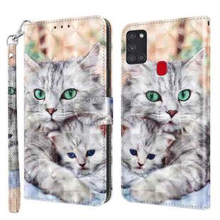 For Samsung Galaxy A21s 3D Painted Leather Phone Case(Two Loving Cats)