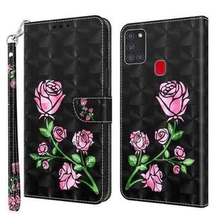 For Samsung Galaxy A21s 3D Painted Leather Phone Case(Rose)