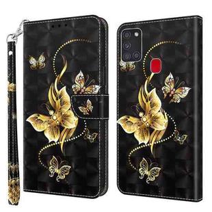 For Samsung Galaxy A21s 3D Painted Leather Phone Case(Golden Swallow Butterfly)