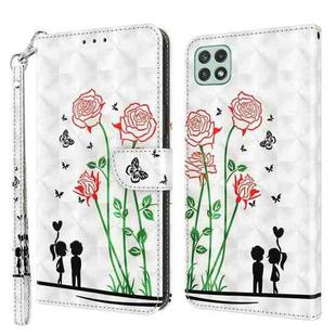 For Samsung Galaxy A22 5G 3D Painted Leather Phone Case(Couple Rose)