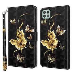 For Samsung Galaxy A22 5G 3D Painted Leather Phone Case(Golden Swallow Butterfly)