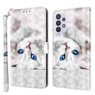 For Samsung Galaxy A32 5G 3D Painted Leather Phone Case(Reflection White Cat)