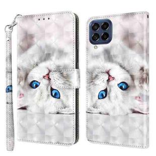 For Samsung Galaxy M53 3D Painted Leather Phone Case(Reflection White Cat)