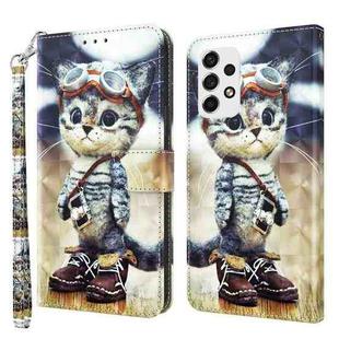 For Samsung Galaxy A52 5G / A52s 3D Painted Leather Phone Case(Naughty Cat)