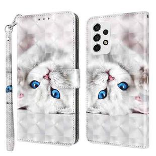 For Samsung Galaxy A52 5G / A52s 3D Painted Leather Phone Case(Reflection White Cat)