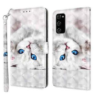 For Samsung Galaxy S20 FE 3D Painted Leather Phone Case(Reflection White Cat)
