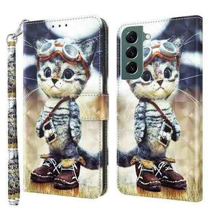 For Samsung Galaxy S22 5G 3D Painted Leather Phone Case(Naughty Cat)