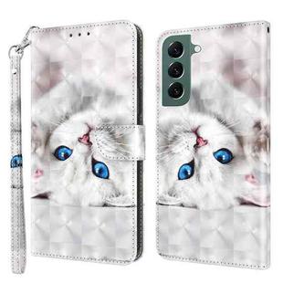 For Samsung Galaxy S22 5G 3D Painted Leather Phone Case(Reflection White Cat)