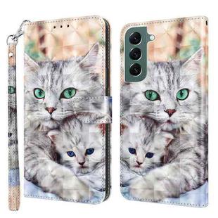 For Samsung Galaxy S22 5G 3D Painted Leather Phone Case(Two Loving Cats)