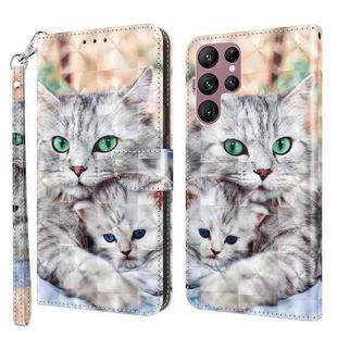 For Samsung Galaxy S22 Ultra 5G 3D Painted Leather Phone Case(Two Loving Cats)