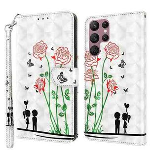 For Samsung Galaxy S22 Ultra 5G 3D Painted Leather Phone Case(Couple Rose)