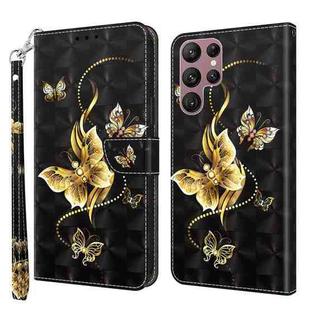 For Samsung Galaxy S22 Ultra 5G 3D Painted Leather Phone Case(Golden Swallow Butterfly)