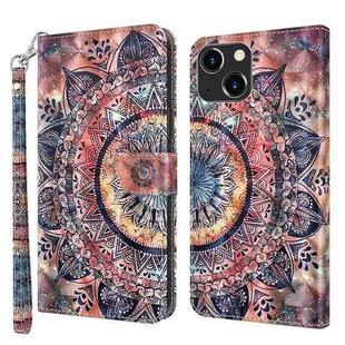 For iPhone 14 3D Painted Leather Phone Case (Colorful Mandala)