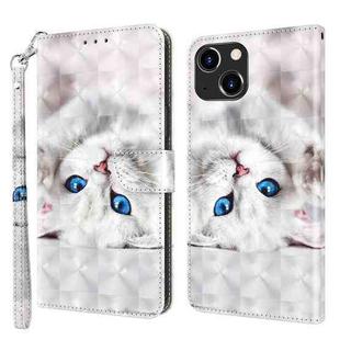 For iPhone 14 Plus 3D Painted Leather Phone Case (Reflection White Cat)