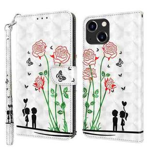 For iPhone 14 Plus 3D Painted Leather Phone Case (Couple Rose)