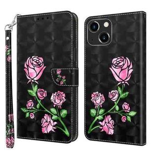 For iPhone 14 Plus 3D Painted Leather Phone Case (Rose)