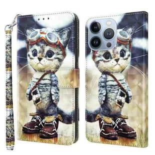 For iPhone 14 Pro 3D Painted Leather Phone Case(Naughty Cat)