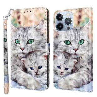 For iPhone 14 Pro 3D Painted Leather Phone Case(Two Loving Cats)