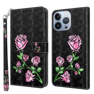 For iPhone 14 Pro 3D Painted Leather Phone Case(Rose)