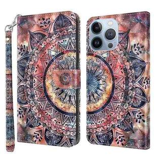 For iPhone 14 Pro 3D Painted Leather Phone Case(Colorful Mandala)