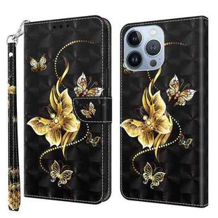 For iPhone 14 Pro 3D Painted Leather Phone Case(Golden Swallow Butterfly)