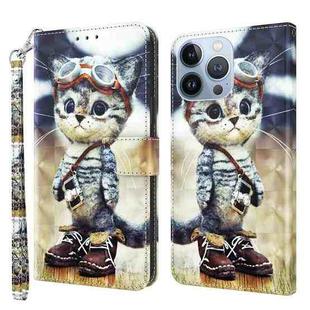 For iPhone 14 Pro Max 3D Painted Leather Phone Case (Naughty Cat)