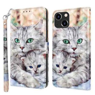 For iPhone 13 mini 3D Painted Leather Phone Case (Two Loving Cats)
