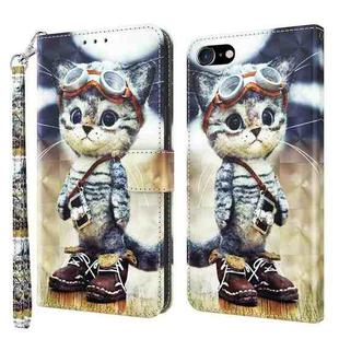 For iPhone SE 2022 / SE 2020 / 8 / 7 3D Painted Leather Phone Case(Naughty Cat)