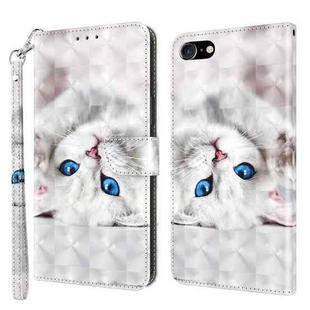 For iPhone SE 2022 / SE 2020 / 8 / 7 3D Painted Leather Phone Case(Reflection White Cat)