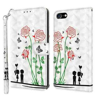 For iPhone SE 2022 / SE 2020 / 8 / 7 3D Painted Leather Phone Case(Couple Rose)