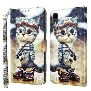 For iPhone XR 3D Painted Leather Phone Case(Naughty Cat)