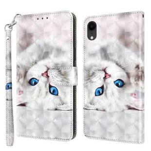 For iPhone XR 3D Painted Leather Phone Case(Reflection White Cat)