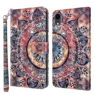For iPhone XR 3D Painted Leather Phone Case(Colorful Mandala)