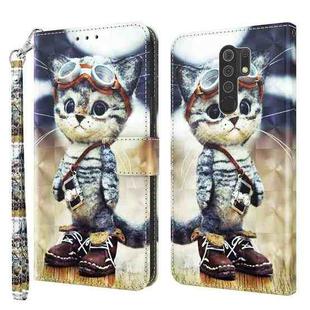 For Xiaomi Redmi 9 3D Painted Leather Phone Case(Naughty Cat)