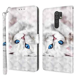 For Xiaomi Redmi 9 3D Painted Leather Phone Case(Reflection White Cat)