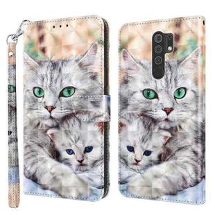 For Xiaomi Redmi 9 3D Painted Leather Phone Case(Two Loving Cats)