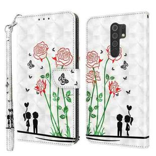 For Xiaomi Redmi 9 3D Painted Leather Phone Case(Couple Rose)