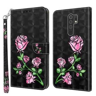 For Xiaomi Redmi 9 3D Painted Leather Phone Case(Rose)