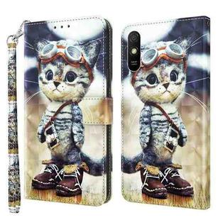 For Xiaomi Redmi 9A 3D Painted Leather Phone Case(Naughty Cat)