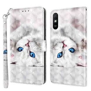 For Xiaomi Redmi 9A 3D Painted Leather Phone Case(Reflection White Cat)