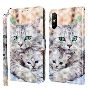 For Xiaomi Redmi 9A 3D Painted Leather Phone Case(Two Loving Cats)