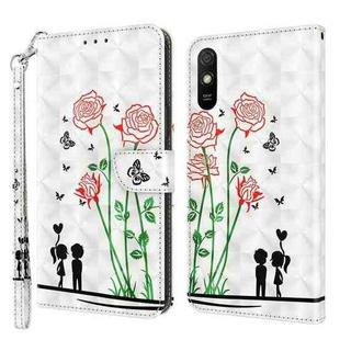 For Xiaomi Redmi 9A 3D Painted Leather Phone Case(Couple Rose)